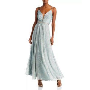 NWT AQUA Foil Fleck Crinkle Mesh Gown Exclusive Maxi Dress Size 4